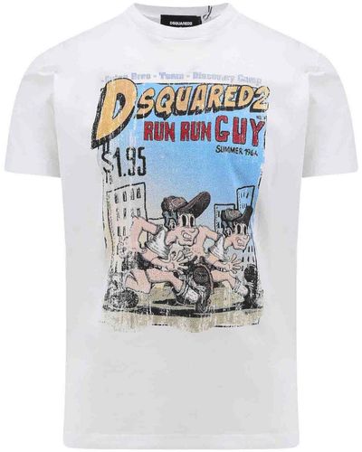 DSquared² Cotton T-shirt With Multicolour Print - Grey