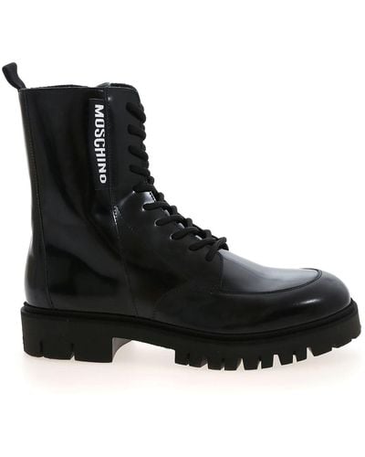 Moschino Label Ankle Boots In - Black