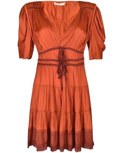 Ulla Johnson Color Block Pleated Dress - Orange