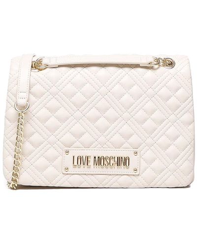 Love Moschino Quilted Bag With Logo Plaque - Natural