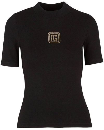 Balmain Black And Gold-tone Cotton Retro T-shirt