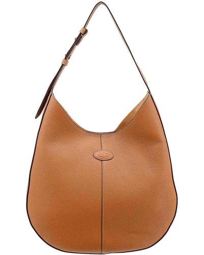 Tod's Leather Shoulder Bag With Frontal Logo Patch - Brown