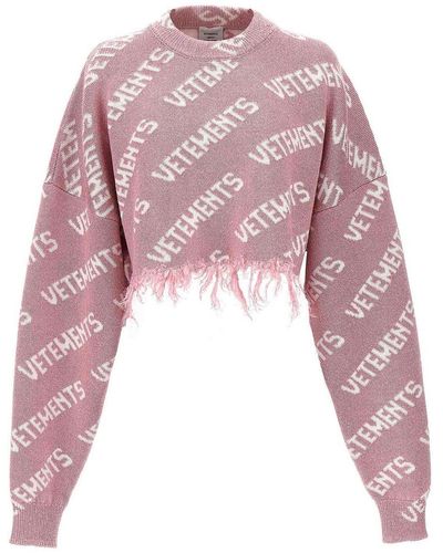 Vetements Iconic Lurex Monogram Crop Sweater - Pink