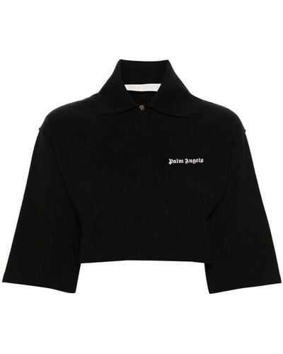 Palm Angels Logo Cropped Polo Top - Black