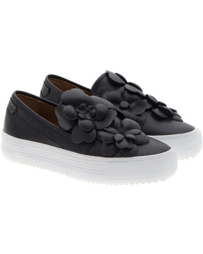 See By Chloé Floral Insert Leather Slip Ons - Black