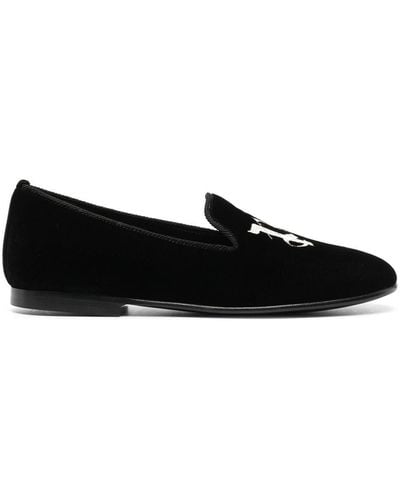 Palm Angels Logo-embroidered Loafers - Black