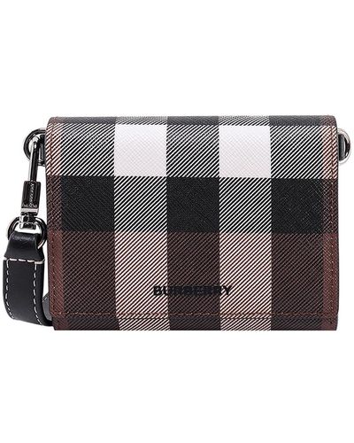 Burberry Coated Canvas Wallet With Tartan Motif - Grey