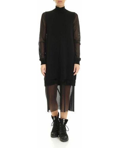 McQ Knitted And Tulle Dress In - Black
