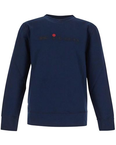 Kiton Sweatshirt In Navy With Logo Print - Blue