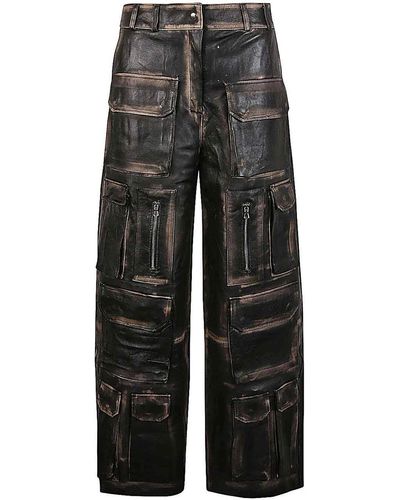 Fermas.club Leather Cargo Pants - Gray