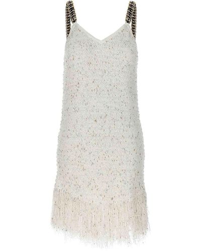 Balmain Fringed Tweed Dress - White