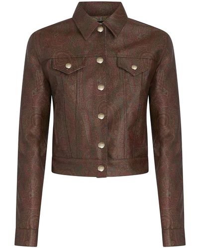 Etro Paisley-print Cropped Leather Jacket - Brown