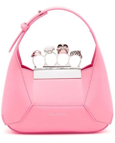 Alexander McQueen The Jeweled Hobo Mini Leather Shoulder Bag - Pink