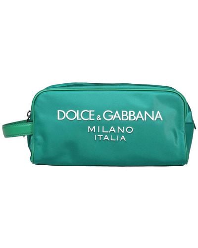 Dolce & Gabbana Green Nylon Toiletry Bag With Logo