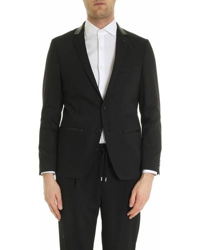 Karl Lagerfeld Dark Jacket With Leather Insert - Black