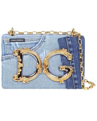 Dolce & Gabbana Dg Girls Denim And Leather Patchwork Bag - Blue