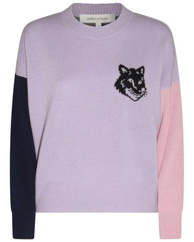 Maison Kitsuné Light Wool Fox Head Sweater - Purple