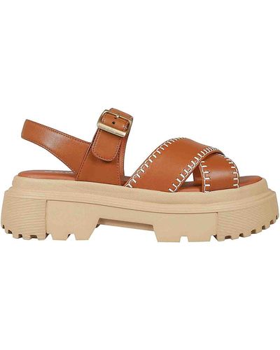 Hogan H644 Leather Sandals - Brown