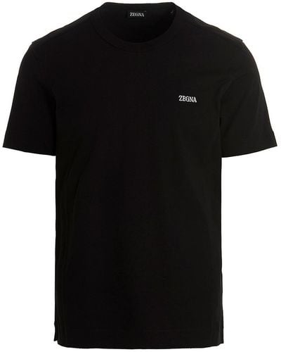 Zegna Logo Embroidery T-shirt - Black