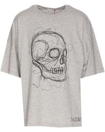 Alexander McQueen Cotton Skull Print Tee - Grey