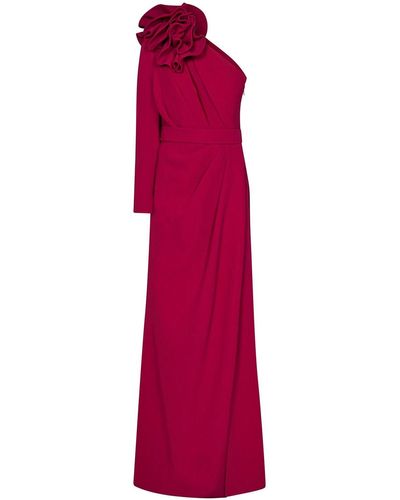 Elie Saab Sangria One-shoulder Dress With 3d Flower - Red