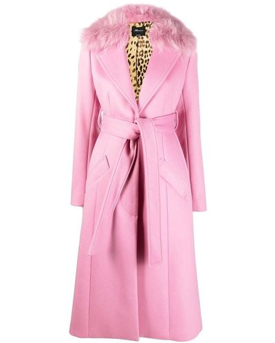 Blumarine Wool Long Belted Coat - Pink