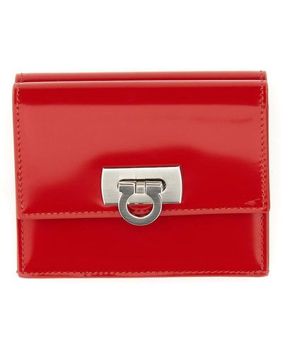 Ferragamo Compact Wallet With Hook-and-eye Closure - Red