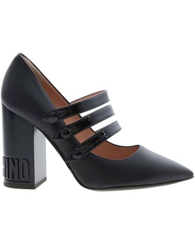 Moschino Branded Heel Pointed Toe Pumps In - Black