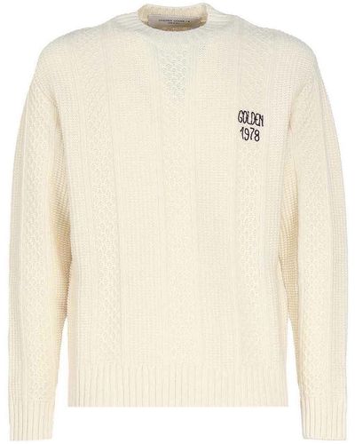 Golden Goose Wool Crewneck Jumper With Embroidery - Natural