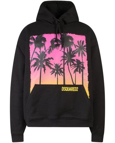 DSquared² Cotton Sweatshirt With Multicolor Maxi Print - Black