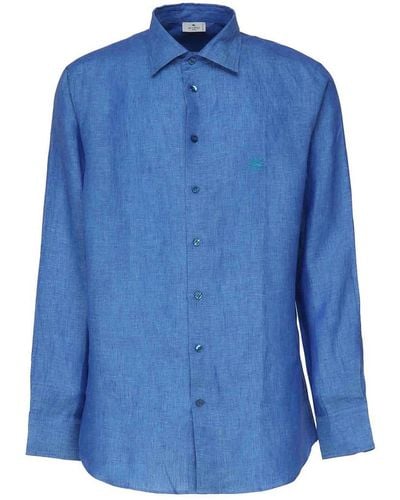 Etro Linen Shirt With Logo - Blue
