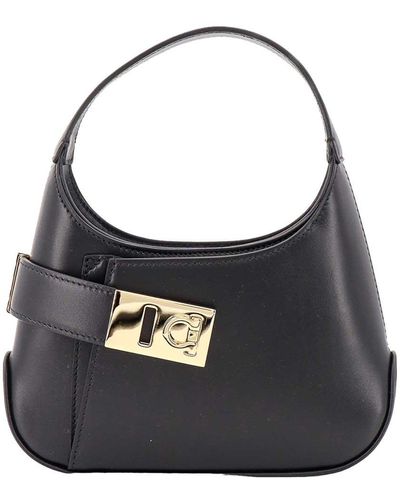 Ferragamo Leather Handbag With Iconic Gancini Detail - Blue