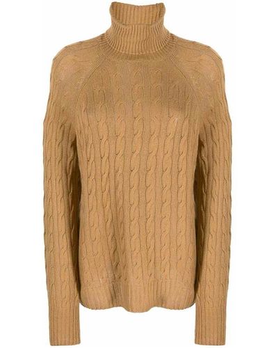 Etro Sand Cable-knit Roll-neck Jumper - Brown