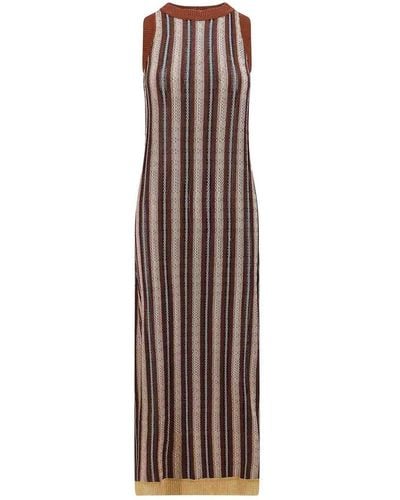 Erika Cavallini Semi Couture Sleeveless Striped Viscose Dress - Brown