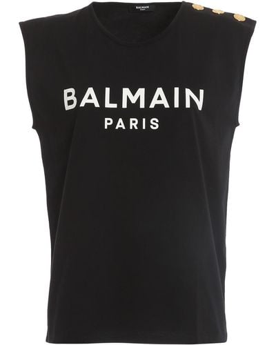 Balmain Bejewelled Button T-shirt - Black