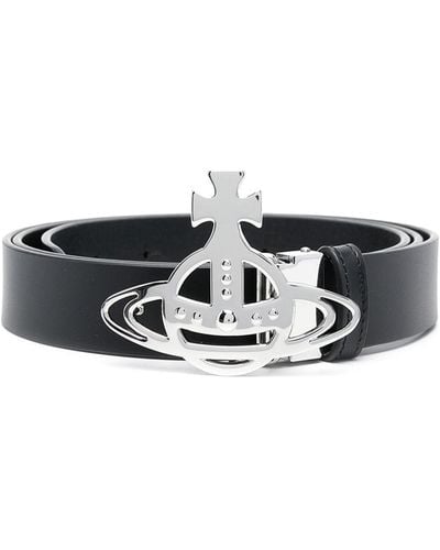 Vivienne Westwood Leather Belt With Orb Plaque Detail - White