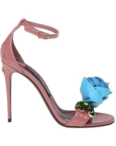 Dolce & Gabbana Kiera Sandal In Patent Leather With Flower - Pink
