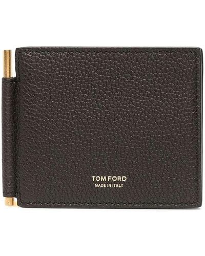 Tom Ford Garnet Leather And Gold Logo Card Holder - Gray