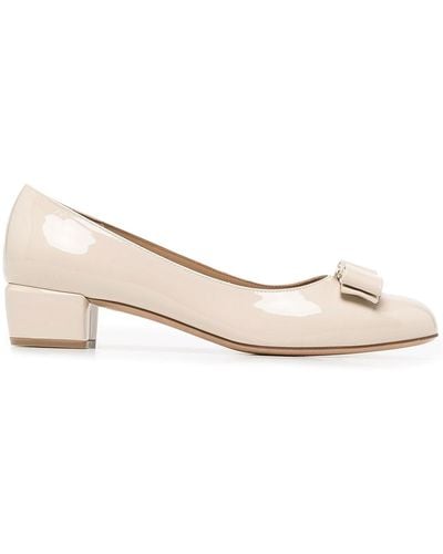 Ferragamo Patent Leather Flats With Bow Detail - Natural