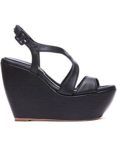 Paloma Barceló Wedge Leather Sandals With Buckled Closure - Black