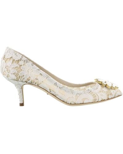 Dolce & Gabbana Bellucci Ice Lace Jewel Court Shoes - Natural