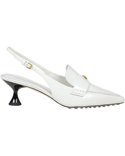 Tory Burch Moccasin Style Leather Sling Backs - White