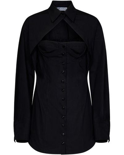 The Attico Stretch Cotton Poplin Mini Shirt Dress - Black