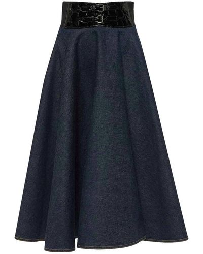 Alaïa Belted Denim Skirt - Blue