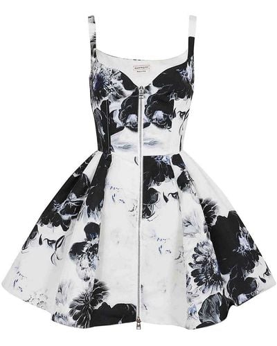 Alexander McQueen Poplin Dress With Floral Print - White