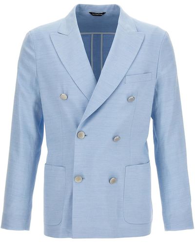 Tonello Double Breast Linen Blazer Jacket - Blue