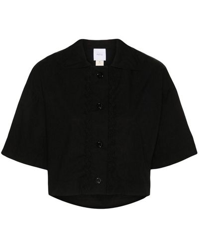 Patou Wave-applique Cropped Shirt - Black
