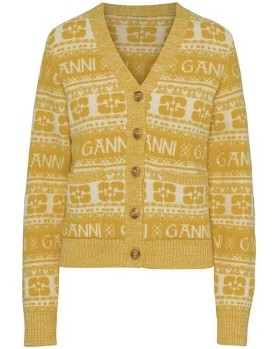 Ganni Wool Cardigan - Yellow