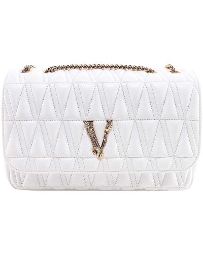Versace Matelass Leather Bag V Baroque Detail - White