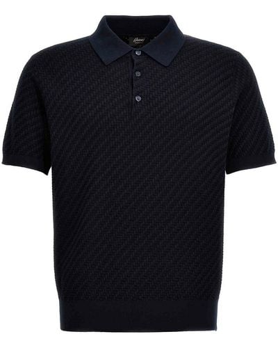 Brioni Woven Knit Polo Shirt - Black